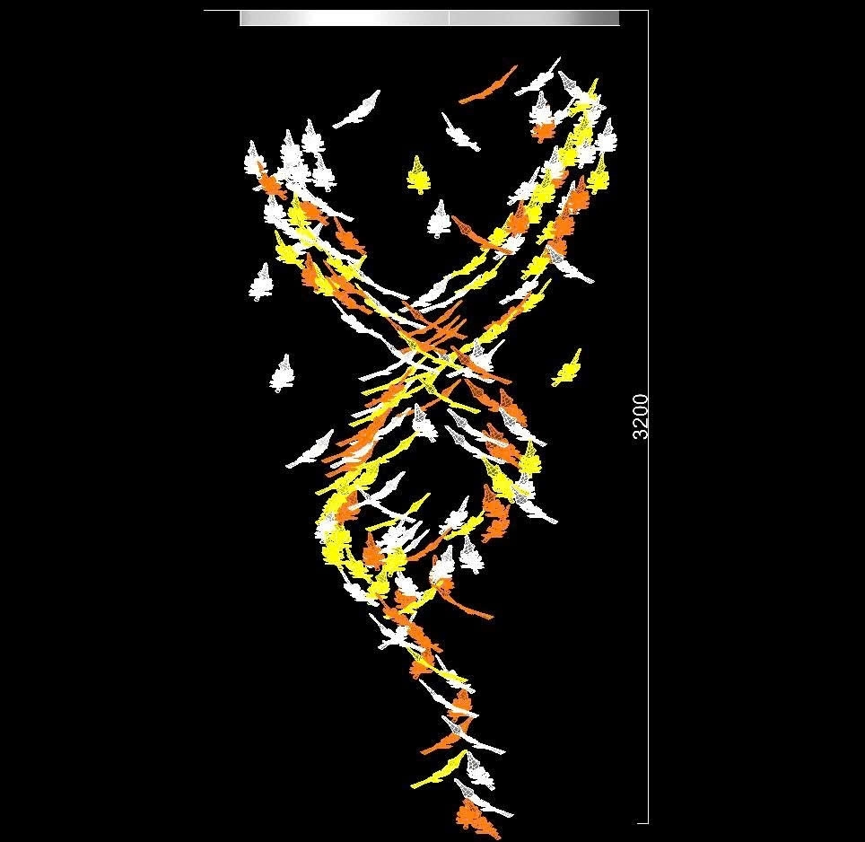 Đèn thông tầng dimmer lá lông vũ cao cấp 045PL4 gồm 16 đèn COB cao cấp màu đen D55 , 160 lá lông vũ đại cao cấp, mâm inox gương đen hình elip KT(mm): L1500 x W1200 x H3200